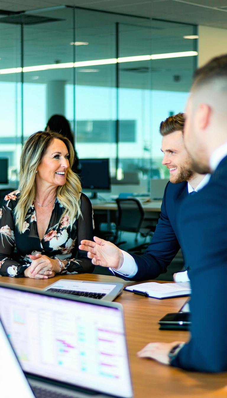 Australian sales staff discussing in modern office
